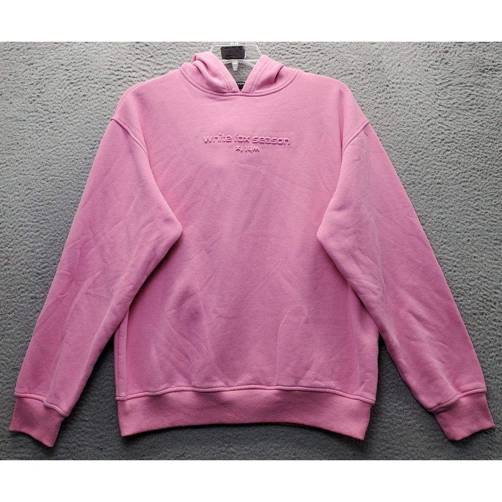 White Fox Hoodie Womens M/L Pink Fleece Lined Long Sleeve Activewear Pullover